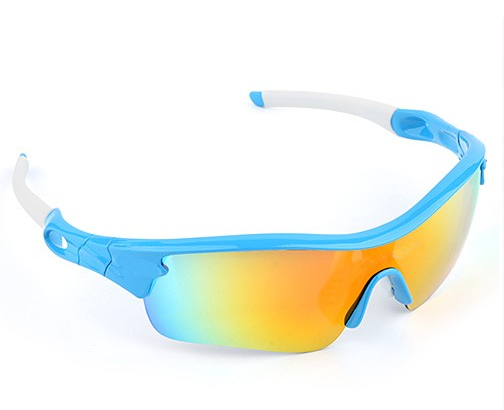 One-piece Replacement Lens Goggles Wind-proof Glasses Blue + White Frame Polycarbonate Lens - Click Image to Close